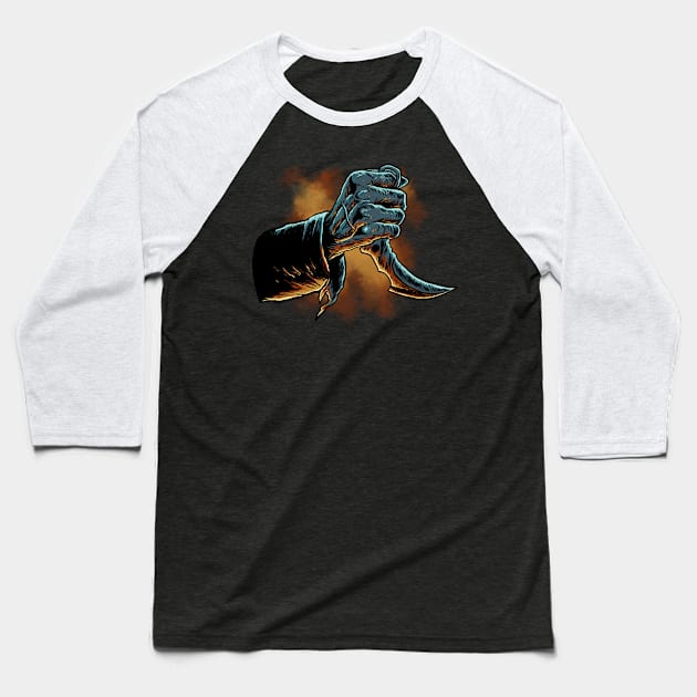 zombie hand with a knife Baseball T-Shirt by Nihilist_Design